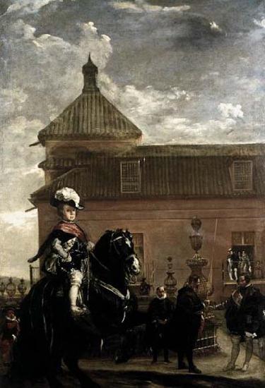 VELAZQUEZ, Diego Rodriguez de Silva y Prince Baltasar Carlos with the Count-Duke of Olivares at the Royal Mews Sweden oil painting art